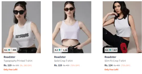 Image of Roadster Women's T Shirts Starting @ ₹119