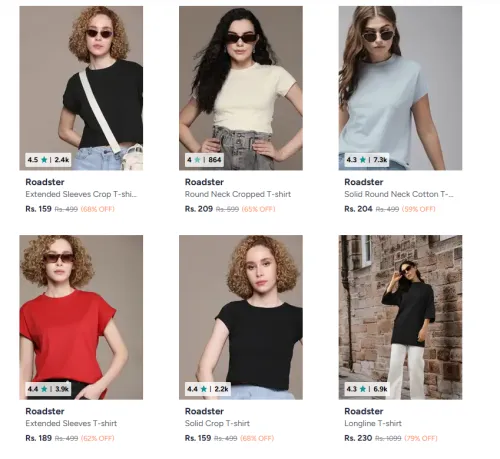 Image of Roadster Women's T-shirts Starting at ₹159