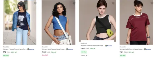 Image of Roadster Women's T-shirts Starting at ₹73