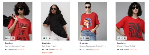 Image of Roadster Women's T-Shirts upto 89% Discount