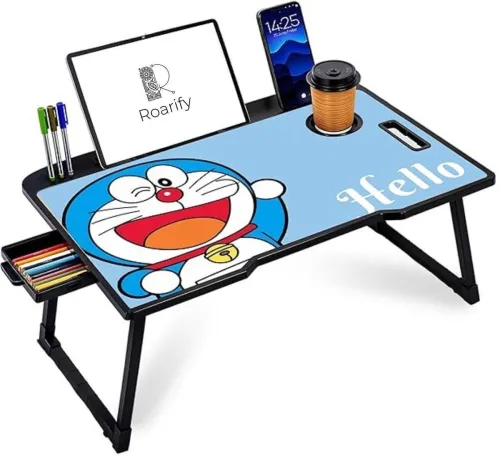 Image of Roarify Premium Wooden Portable Study Table & Laptop Desk for Kids & Adults (Doremon) Wood Portable Laptop Table (Finish