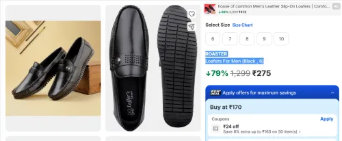 Image of ROASTER Loafers For Men (Black , 6)