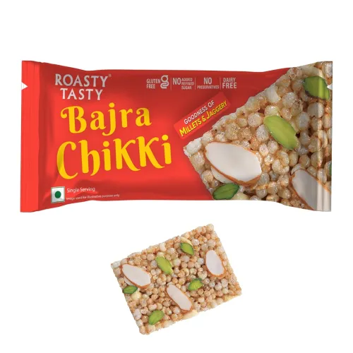 Image of Roasty Tasty Bajra Chikki | Millet Chikki Bars | Peanut Chikki with Jaggery | Protein Snacks | No Added Sugar | Healthy 