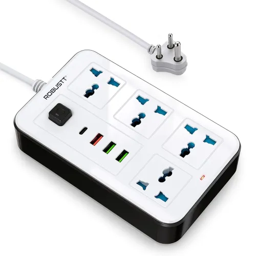Image of Robustt 4‑Outlet Extension Board with 3 USB & 1 Fast Charging Type-C Port
