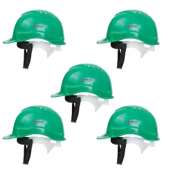 Robustt Safety Helmet - Green (Pack of 5) | Adjustable Headband | Heavy Duty Material | As Per ISI Safety Standard | Non Irritant and Soft Fabric | Lightweight and Durable