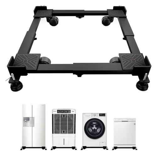 Image of Robustt Washing Machine Stand (5kg to 12kg) - Adjustable Metal Trolley with Wheels for Home with 4 Anti Vibration Rubber