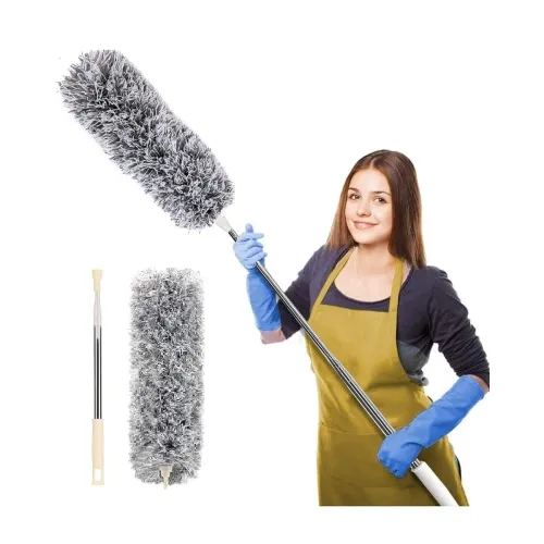 Image of Rorian Microfiber Feather Duster with Extendable Long Pole (100 Inches), Bendable Head for Cleaning High Ceiling Fans, I