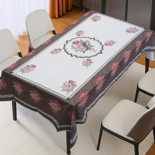 Image of Roseate Rose Printed Dining Table Cover 
