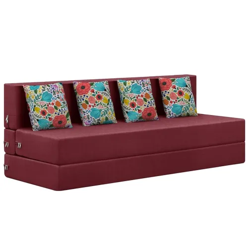 Image of Rosebell 4-Seater Foldable Sofa Cum Bed – 6x6ft, Red