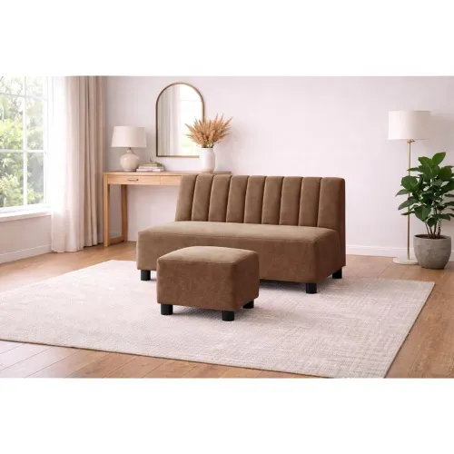 Image of Rosebell Sofa with Ottoman Combo 2 Seater Sofa Set with Matching Footrest for Living Room & Bedroom, Guest Room - Brown