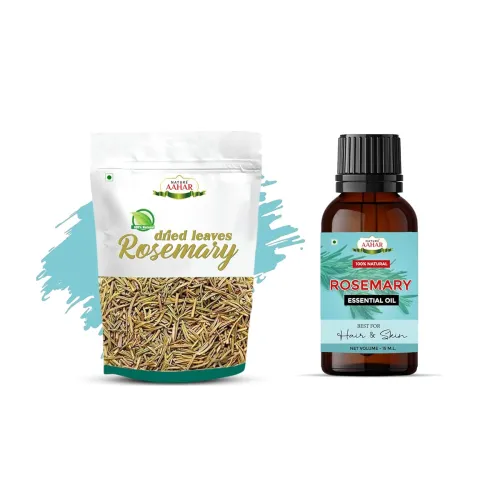 Image of Rosemary Oil For Hair, Face, Skin | Rosemary Dried Leaf Combo Pack (Rosemary Leaf 100 g Free With Rosemary Oil 15 ml)