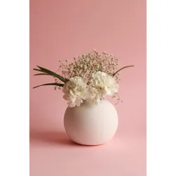 Craftribal Round Ceramic Flower Vase for Living Room | Home Decor Centrepiece | Aesthetic Matte Finish | 5.5 Inches | White