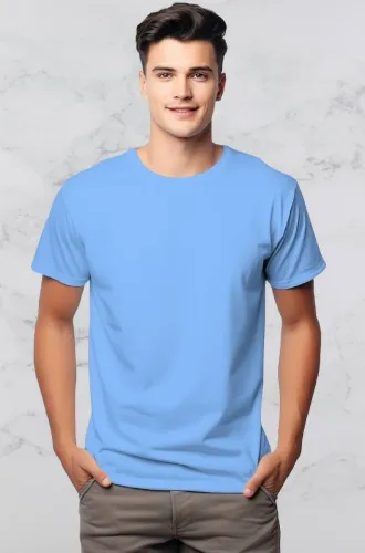 Image of Round Neck Polyester Light Blue T-Shirt
