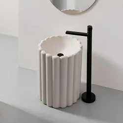Round Pedestal Wash Basin, Acrylic Resin and Quartz, Free Standing, Round Basin for Bathroom/Hotel/Home/Restaurant 86 x 