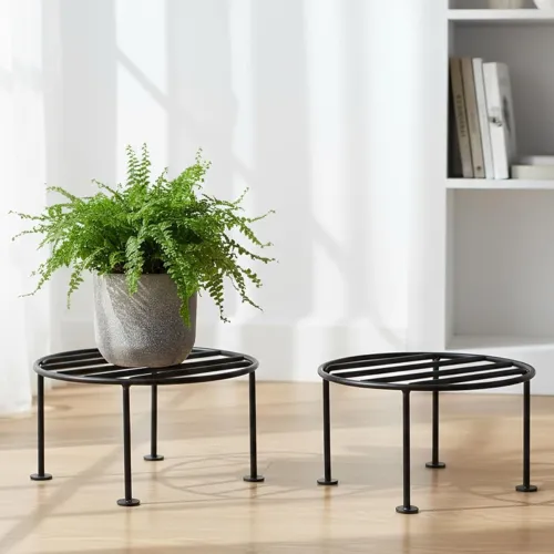 Image of Round Plant Stand Galvanised Metal Flower Pot Holder