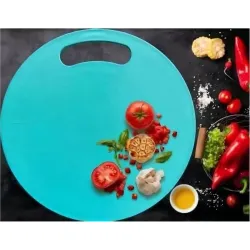 Round Plastic Cutting Board with Handle, Turquoise Blue, 30 cm