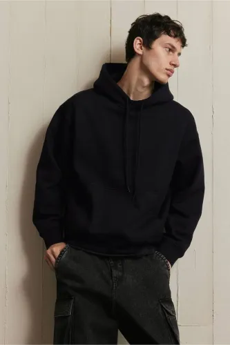 Image of rovya Men Full Sleeve Solid Hooded Sweatshirt