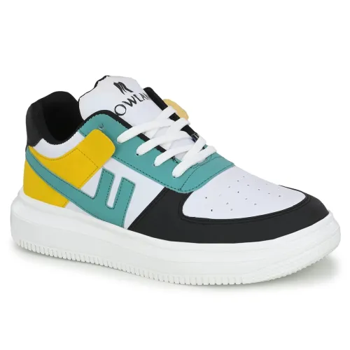 Image of ROWLANS Men's Black Comfortable Leather Lace-up Sneakers 10