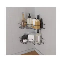 ROXA Wall Mounted Self-Adhesive Bathroom Corner Shelf/Kitchen Rack & Holder - Bathroom Accessories (Material-GI Metal, Powder Coated Finish, Black) (L Shape Pack of 2)