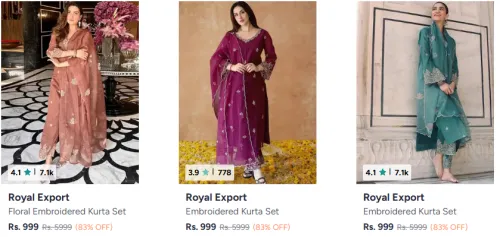 Image of Royal exports kurta sets at 83% Discount