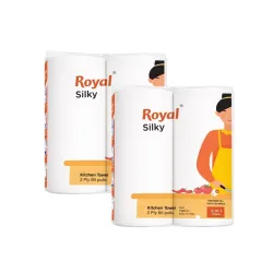 Royal Silky Kitchen Tissue Rolls - 240 Pulls | 60 Kitchen Towels X 4 Rolls| 2-Ply Soft & Strong Kitchen Paper Towel | Highly Absorbent Disposable Kitchen Tissue | 2 rolls x Pack of 2