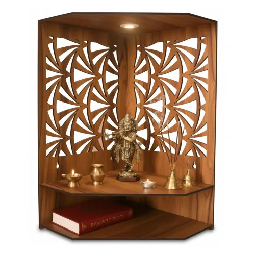 Image of Royal Walnut Finish Wooden Pooja Mandir | Wall Mounted Home Temple with LED