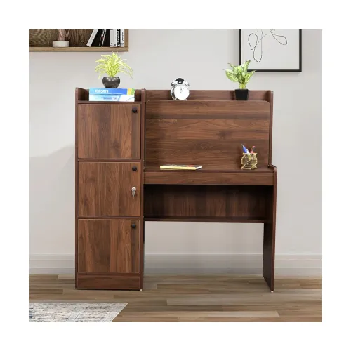Image of Royaloak Chocolate Study Desk Brown Colour in Melamine Finish | with Writing Pad | Engineered Wood Desk with Storage Cab