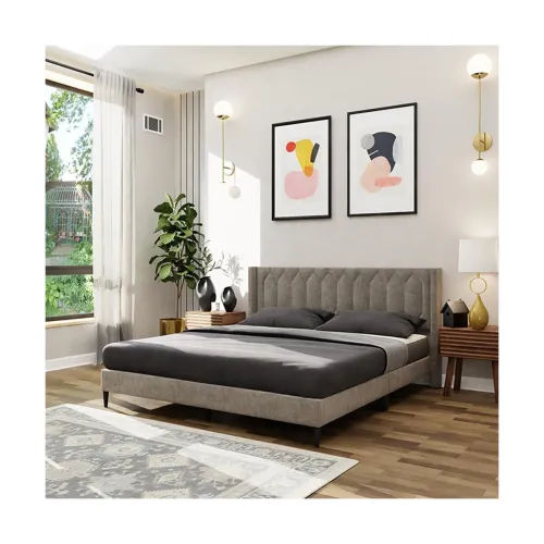 Image of Royaloak Meadow Upholstered Queen Bed Velvet Upholstery Fabric Diamond Tufting Design