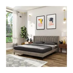 Royaloak Meadow Upholstered Queen Bed Velvet Upholstery Fabric Diamond Tufting Design