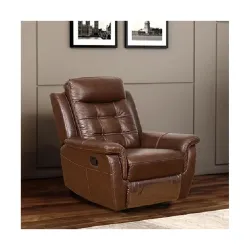 Royaloak Miami American Leather Single Seater Recliner | Flat Pebble Emboss Thick Leather | High Backrest | Chair Reclin