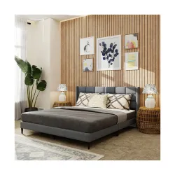 Royaloak Willow Upholstered Solid Wood | Linen Fabric Queen Bed