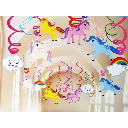 Image of Rozi Decoration Unicorn Hanging Swirl Decorations for Kids Pack of 6 Piece Paper