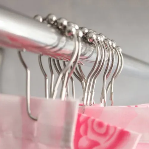 Image of Rrimin Nickel 5-Roller Shower Curtain Hooks 12-Pack