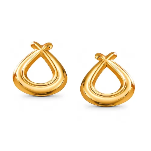 Image of Rubans Demi Fine Gold Toned Round Stud Earrings for Women Stylish Jewellery