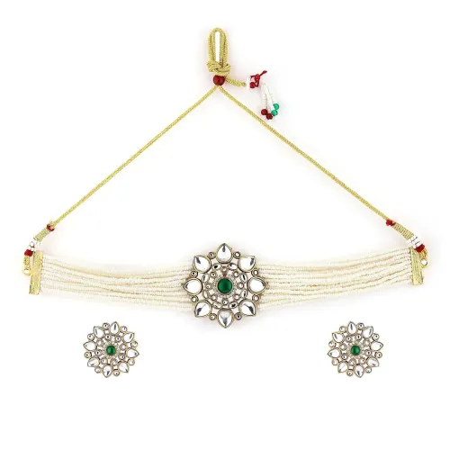 Image of Rubans Gold Plated Kundan Festive Choker Set with Earrings with Earrings