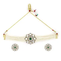 Rubans Gold Plated Kundan Festive Choker Set with Earrings with Earrings