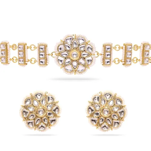 Image of Rubans Gold Plated Kundan Traditional Choker Set with Earrings for Women