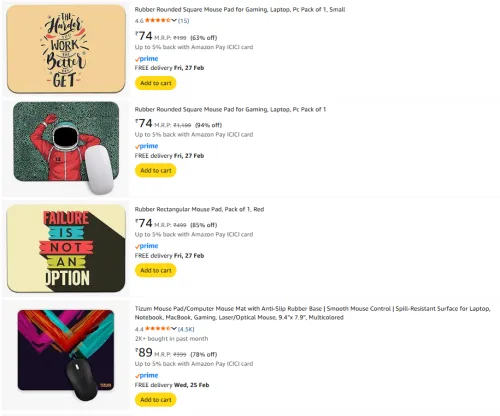 Image of Rubber rounded square mouse pad for gaming upto 90% discount 