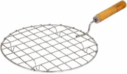 Rudrisha 8.5-Inch Round Barbeque Grill & Roaster with Wooden Handle