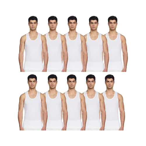 Image of Rupa Jon White Round Neck Sleeveless Men Vest Pack of 10