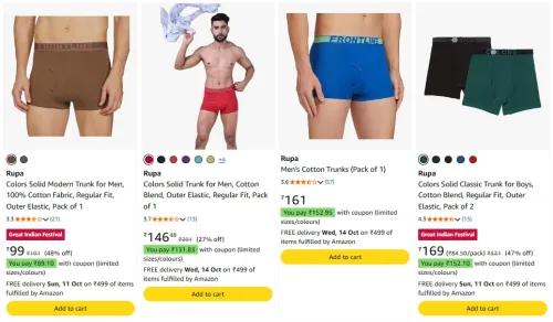 Image of Rupa Men's Trunks Starting From ₹89