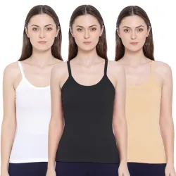 Rupa Softline Women Super Combed Cotton Camisole, Under-Shirt, Stretchable and Body-Hugging, Pack of 3