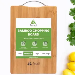 Rusabl Bamboo Wooden Chopping Board with Metal Handle, Multipurpose Cutting Board for Vegetables, Fruits & Cheese, for K