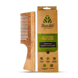 Rusabl Kacchi Neem Wooden Comb with Handle For Men & Women (Wide Tooth) Pure Wood, Ideal for Hair Growth, Detangling, Fr