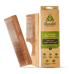 Rusabl Kacchi Neem Wooden Fine Tooth Comb For Men & Women for Detangling