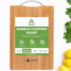 Rusabl Medium Bamboo Wooden Chopping Board, Metal Handle, 32x22 cm
