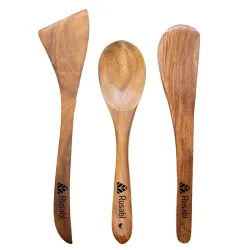 Rusabl Pure Sheesham Wooden Spatulas, (Pack of 3) Palta Turner, Butter Spoon and Ladle for Cooking Dosa, Chapati, Rice, Natural Wood Kitchen Tools, Non Stick, No Harmful Polish, Heat Resista...