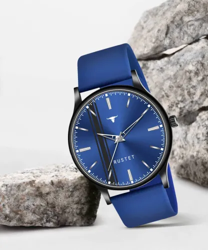 Image of RUSTET Blue Silicone Strap Analog Watch for Men