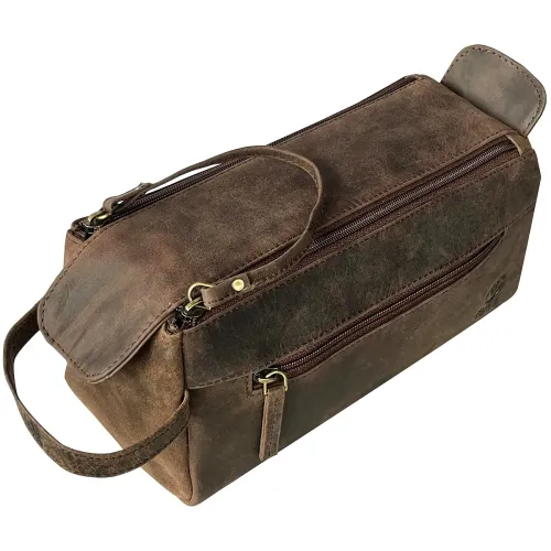 Image of Rustic Town Leather Toiletry Bag for Men & Women - Multifunctional Travel Organizer, Shaving Kit, Makeup Kit, Cosmetic P