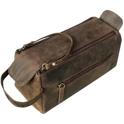 Rustic Town Leather Toiletry Bag for Men & Women - Multifunctional Travel Organizer, Shaving Kit, Makeup Kit, Cosmetic P